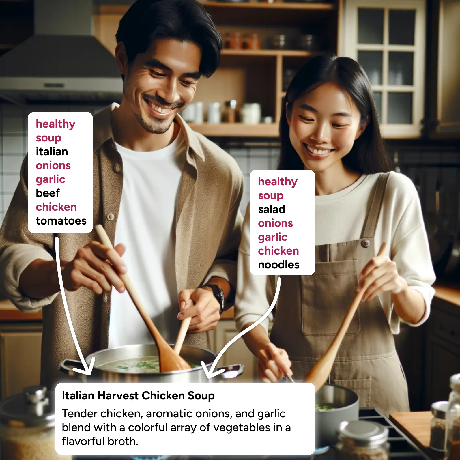 A man and a woman cooking soup together