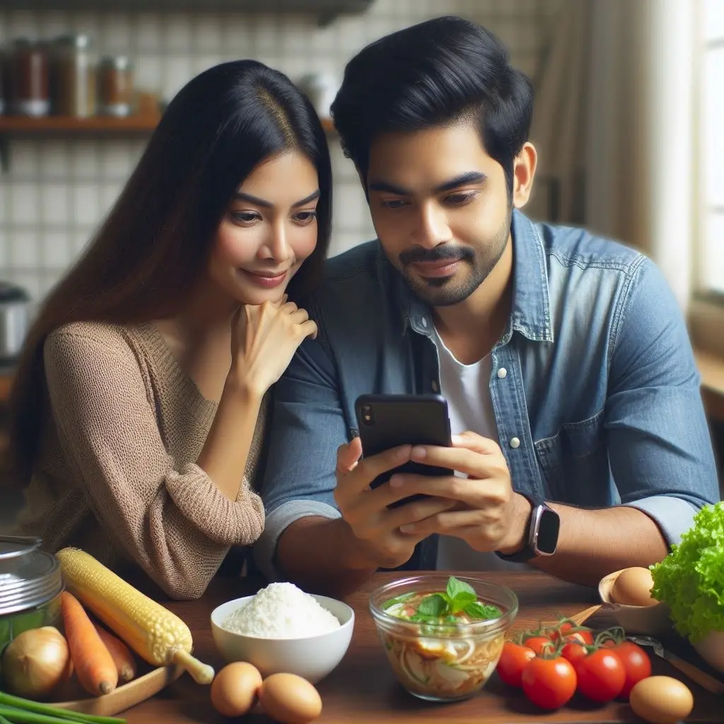 A man and a woman cooking soup together